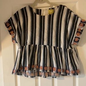 Anthropologie Maeve - Cropped, loose, keyhole back striped top